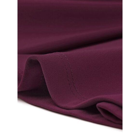 Square Neck Peplum Top Long Sleeve Blouse VintagePurplish Red - Picture 5 of 5